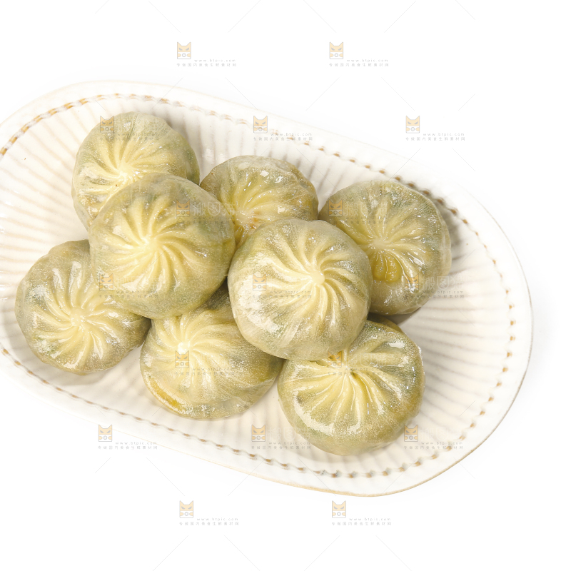 白底上的一盘蒸包
