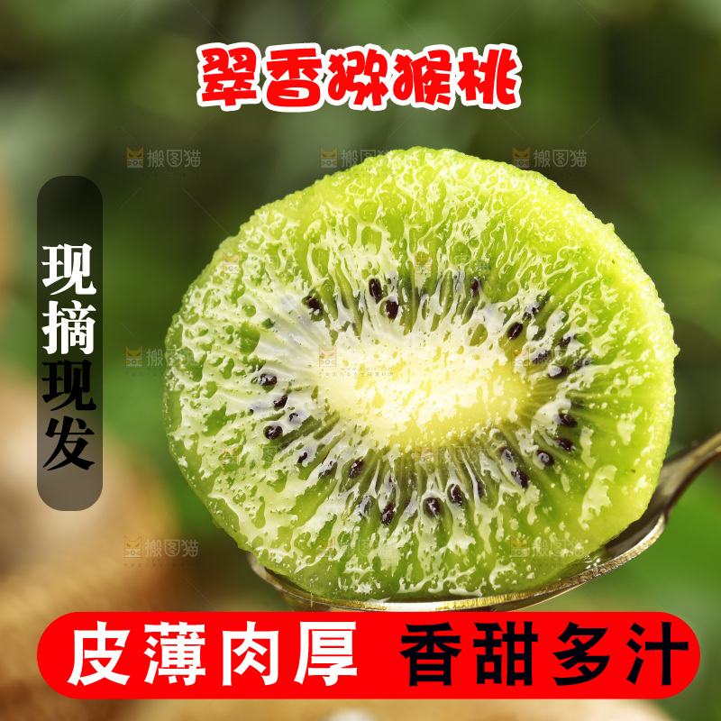 勺子里舀着翠香猕猴桃
