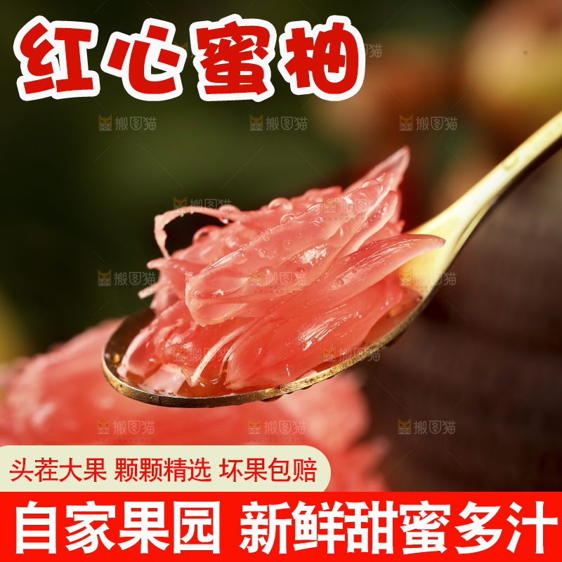 勺子上舀着红柚果粒