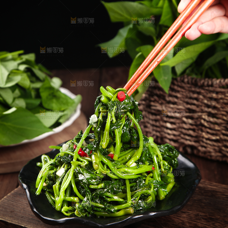 筷子上夹着素炒苕尖