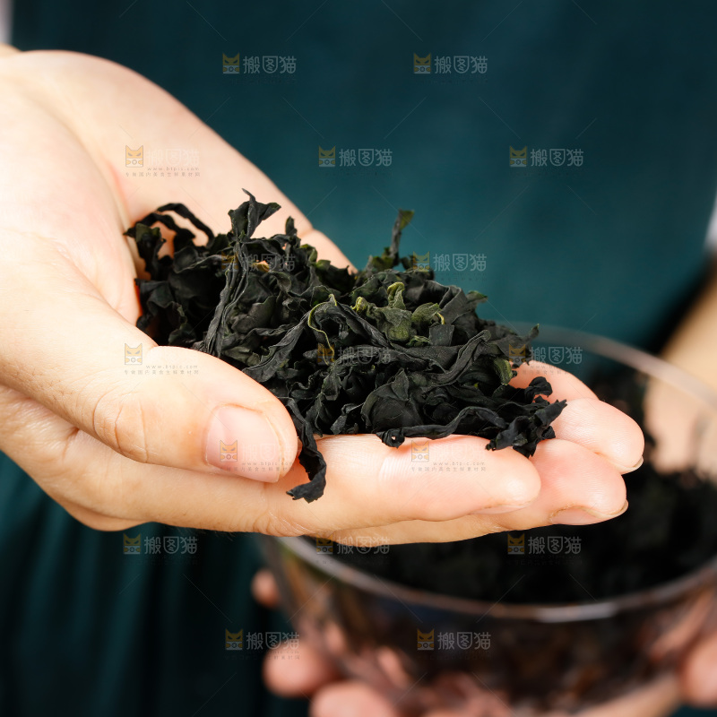手里拿着裙带菜