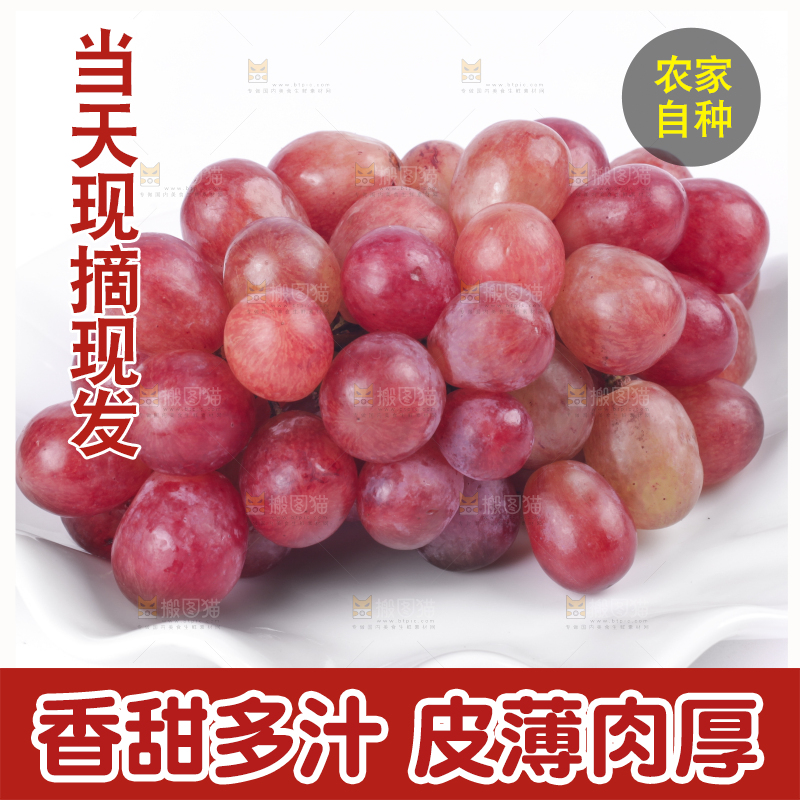 白底上一盘新鲜红提