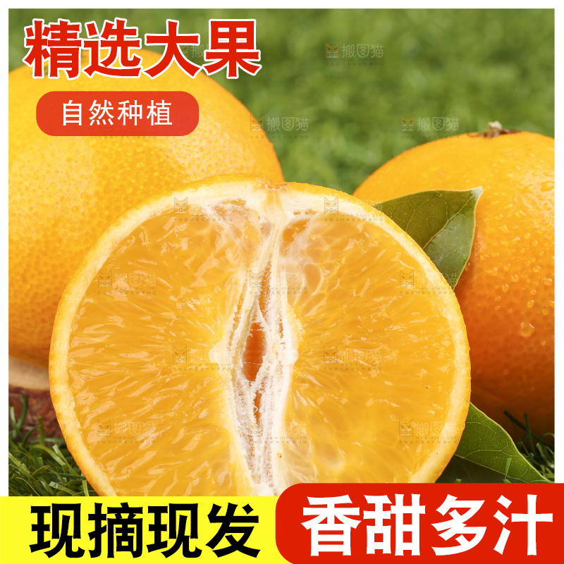 切开的果冻橙放在草地上