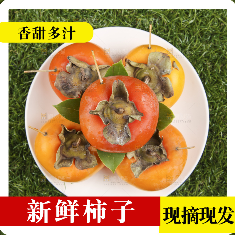 草地上放着新鲜柿子