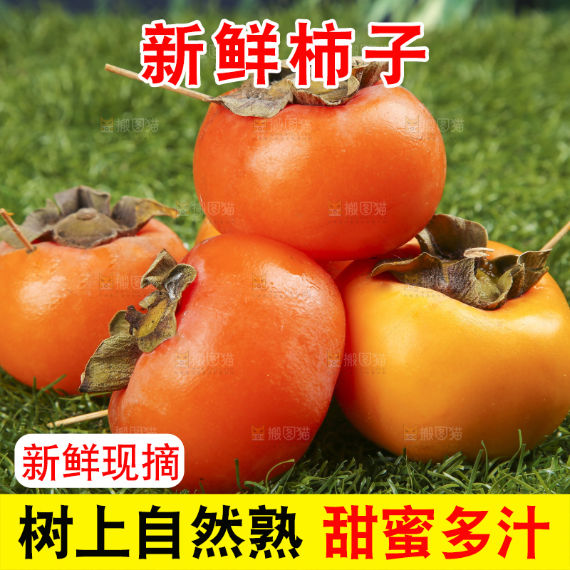 草地上放着新鲜柿子