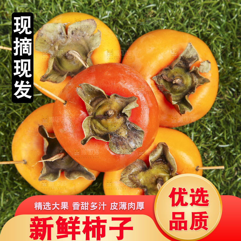 草地上放着新鲜柿子