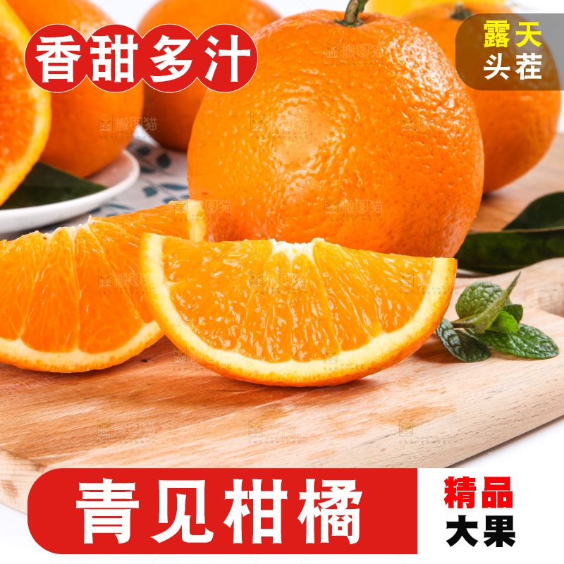 白底上放着青见柑橘