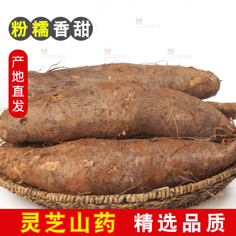 白底上放着灵芝山药