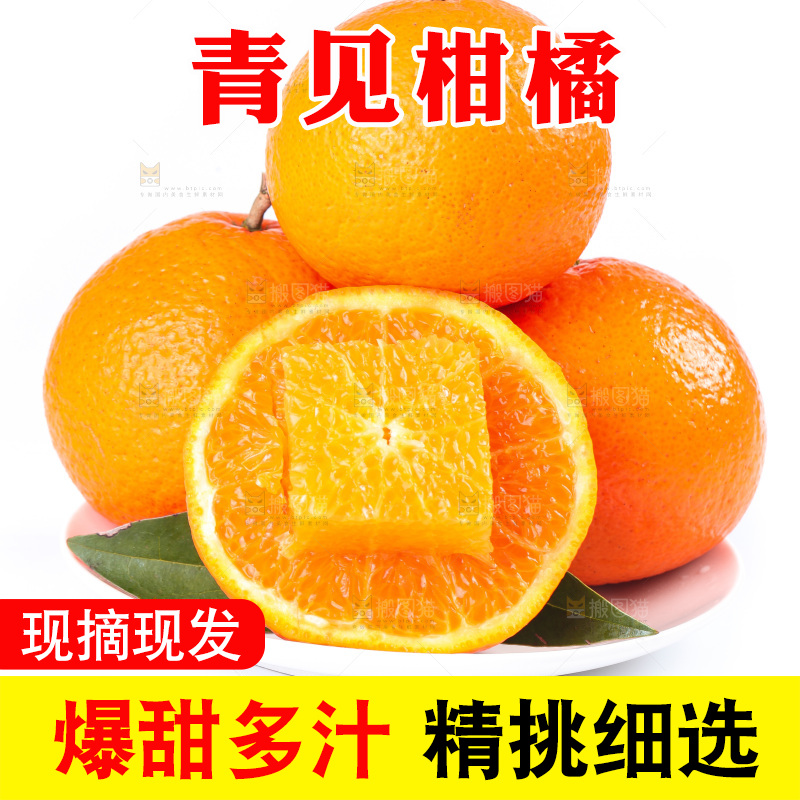 白底上放着青见柑橘