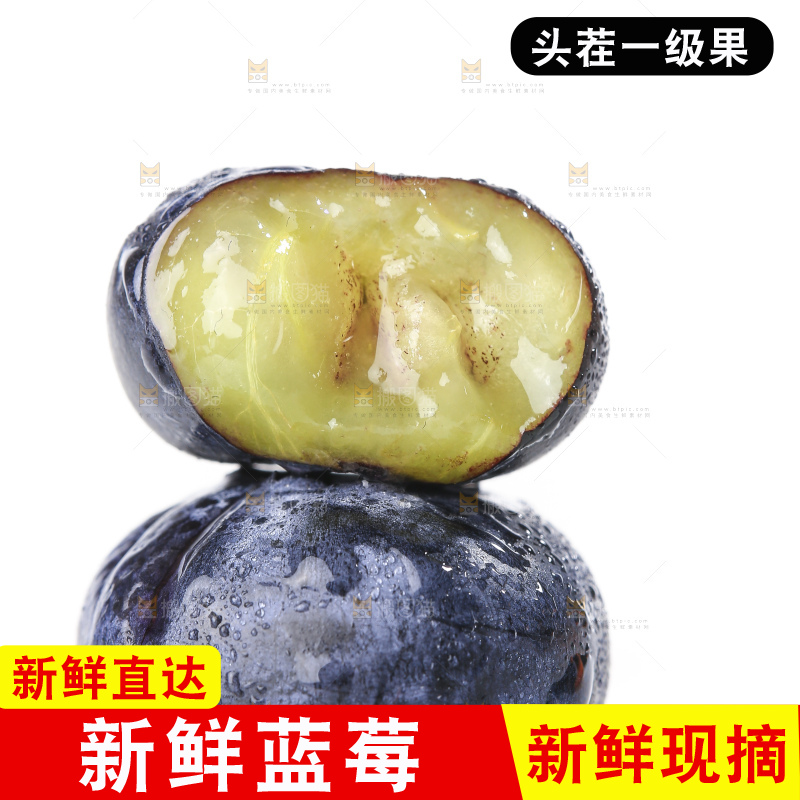 白底上放着的新鲜蓝莓