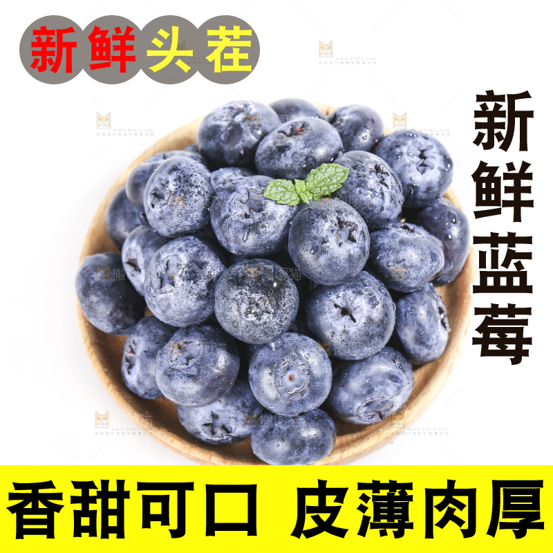 白底上放着的新鲜蓝莓