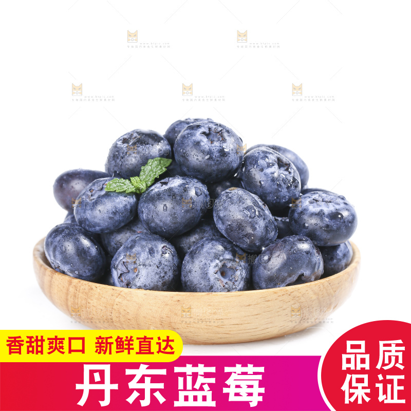 白底上放着的新鲜蓝莓