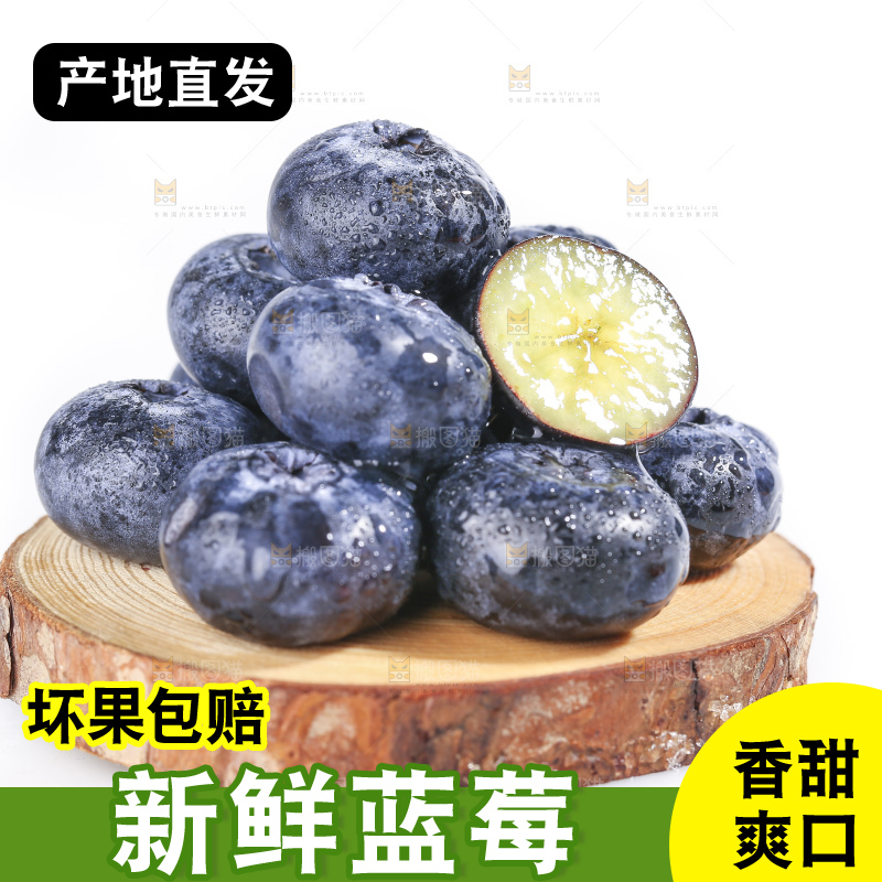 白底上放着的新鲜蓝莓