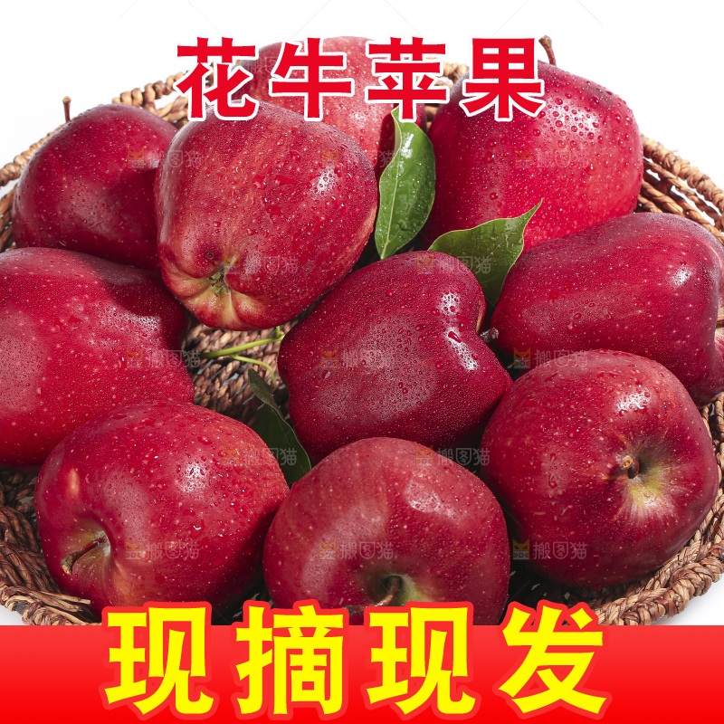 白底上的花牛苹果