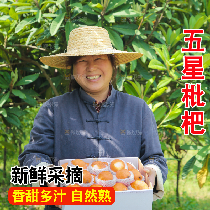 女人手里端着一箱五星枇杷