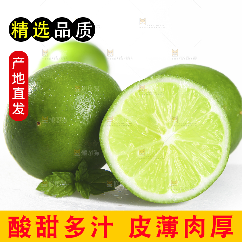 白底上的无籽香水柠檬
