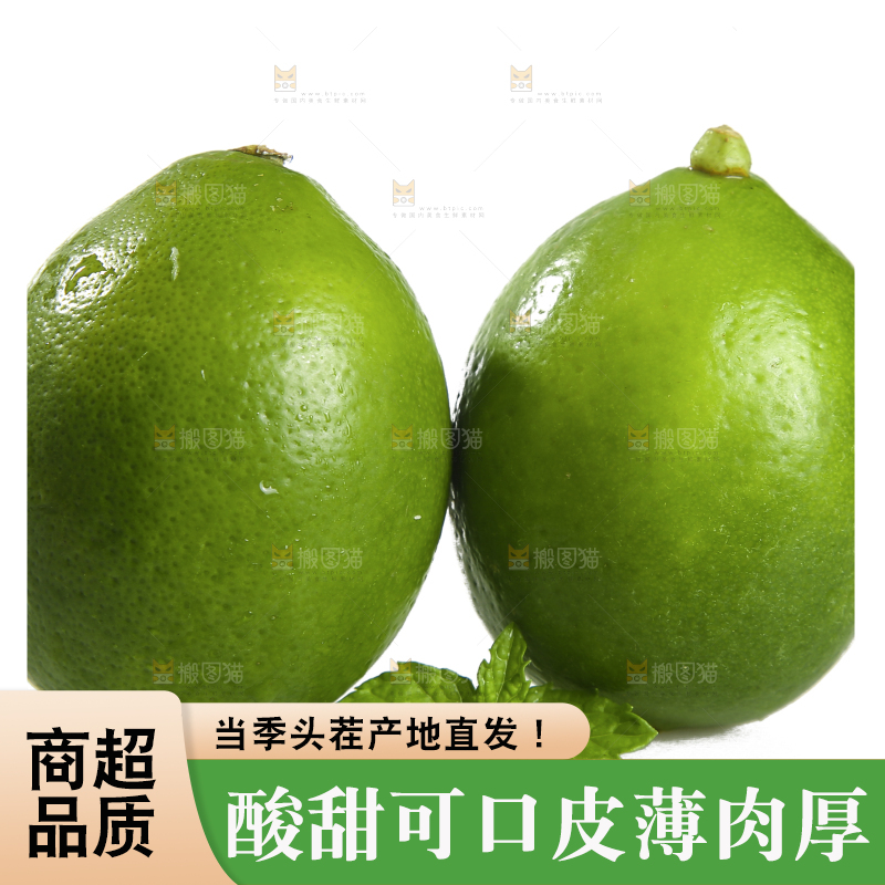 白底上的无籽香水柠檬