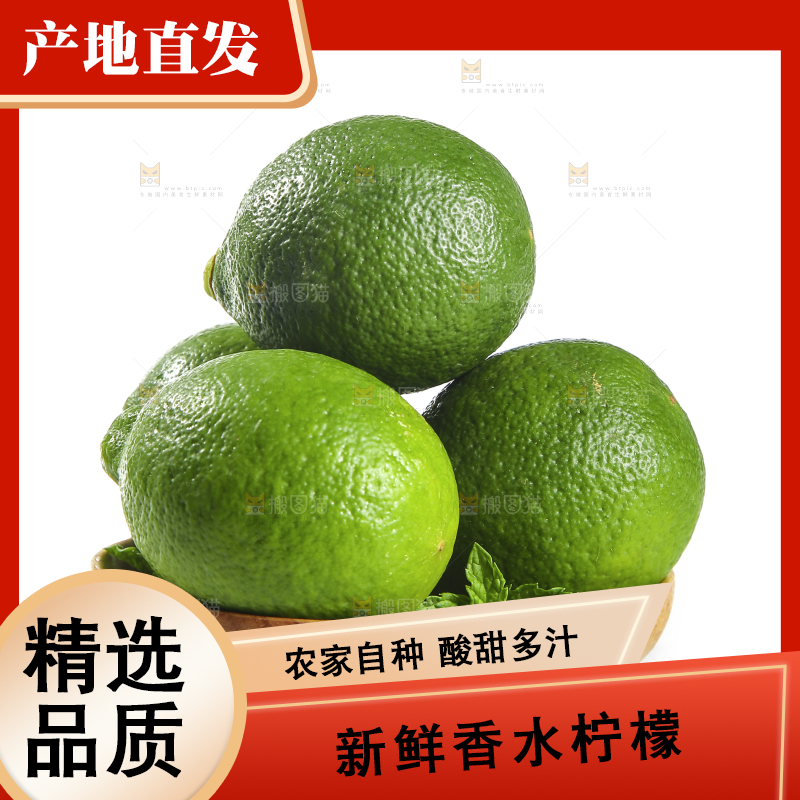 白底上的无籽香水柠檬