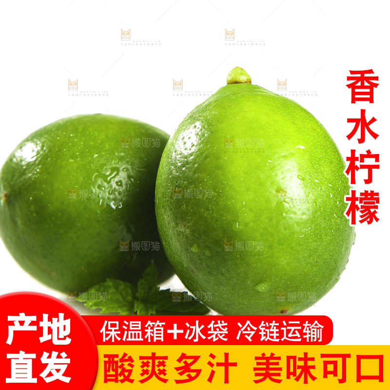 白底上的无籽香水柠檬