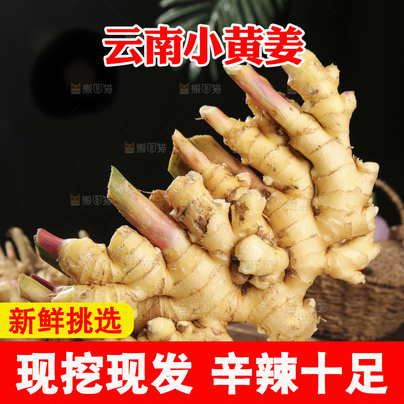 木底上的新鲜小黄姜