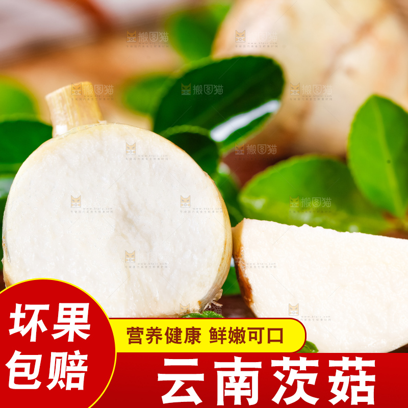 木垫上放着切开的白茨菇