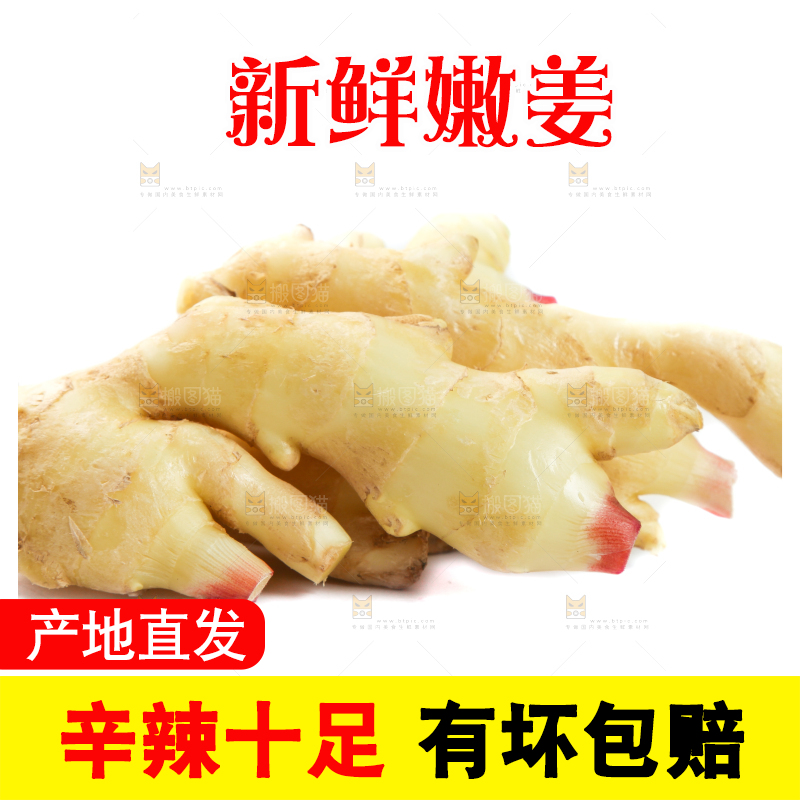白底上摆放着生姜