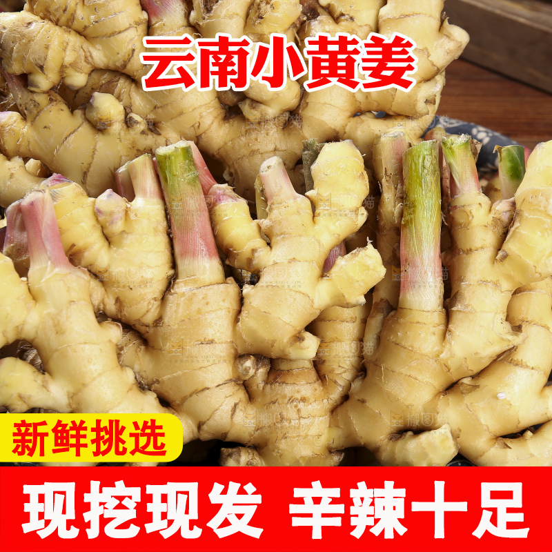木底上的新鲜小黄姜