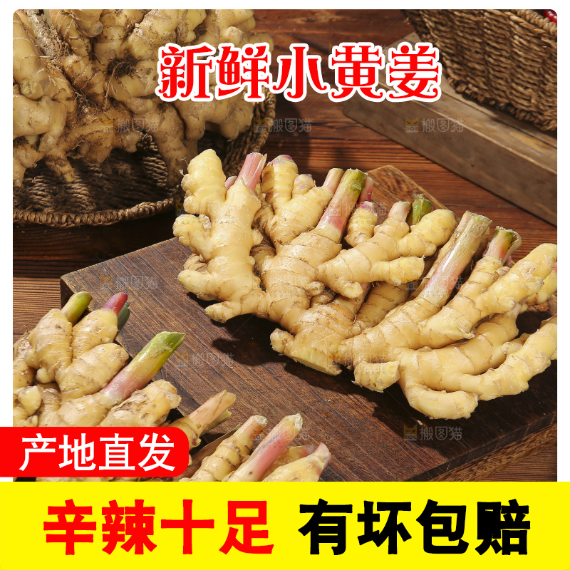木底上的新鲜小黄姜