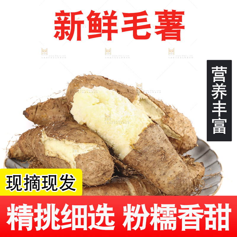 白底上的新鲜毛薯