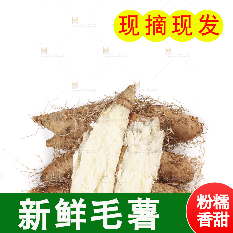 白底上的新鲜毛薯