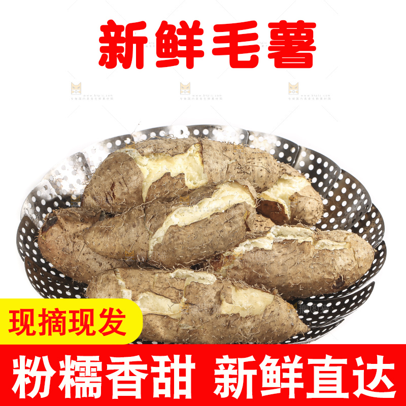 白底上的新鲜毛薯