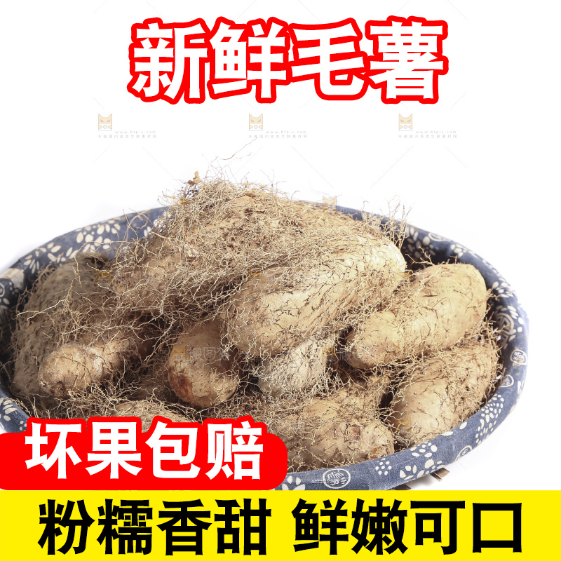 白底上的新鲜毛薯