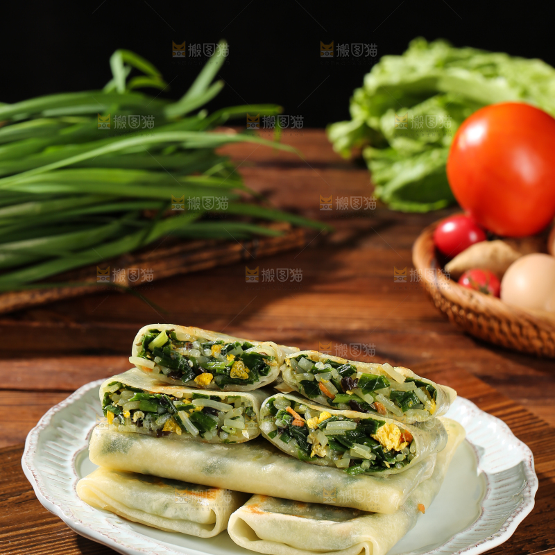 木底上的韭菜盒子