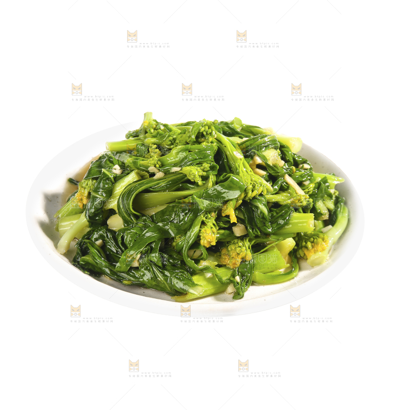 白底上的清炒菜心