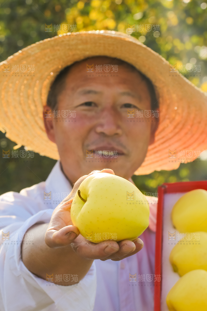 手里拿着黄元帅苹果