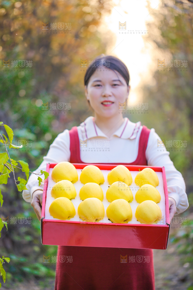 手里拿着黄元帅苹果