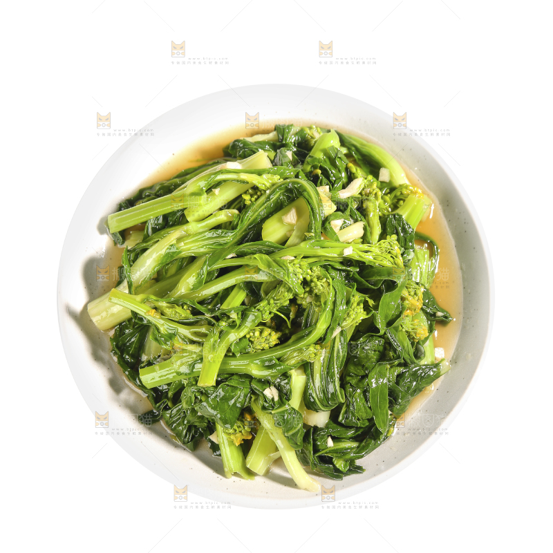 白底上的清炒菜心