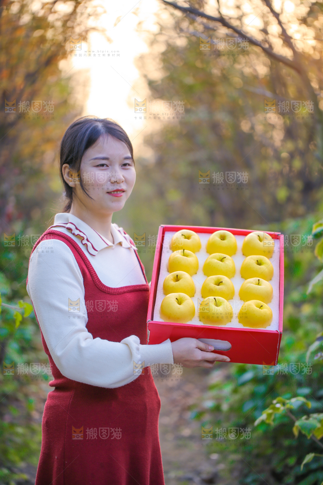 手里拿着黄元帅苹果