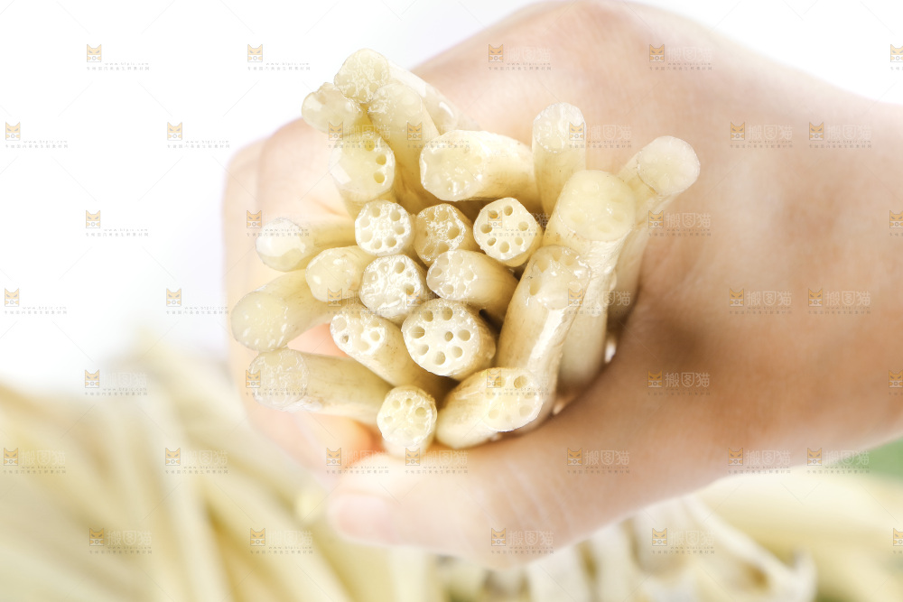 白底上的新鲜藕带