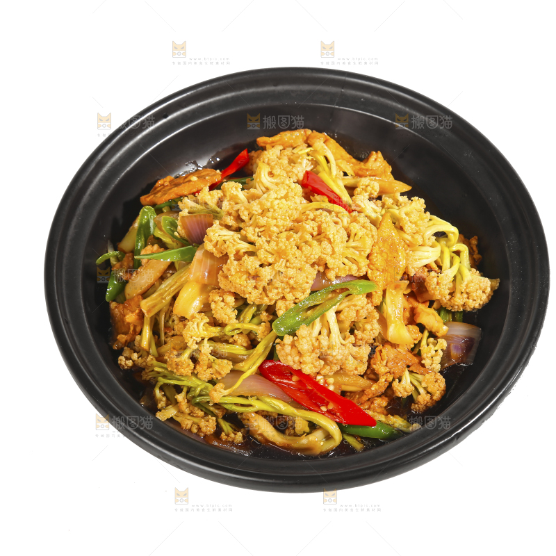 白底上的干花菜炒肉