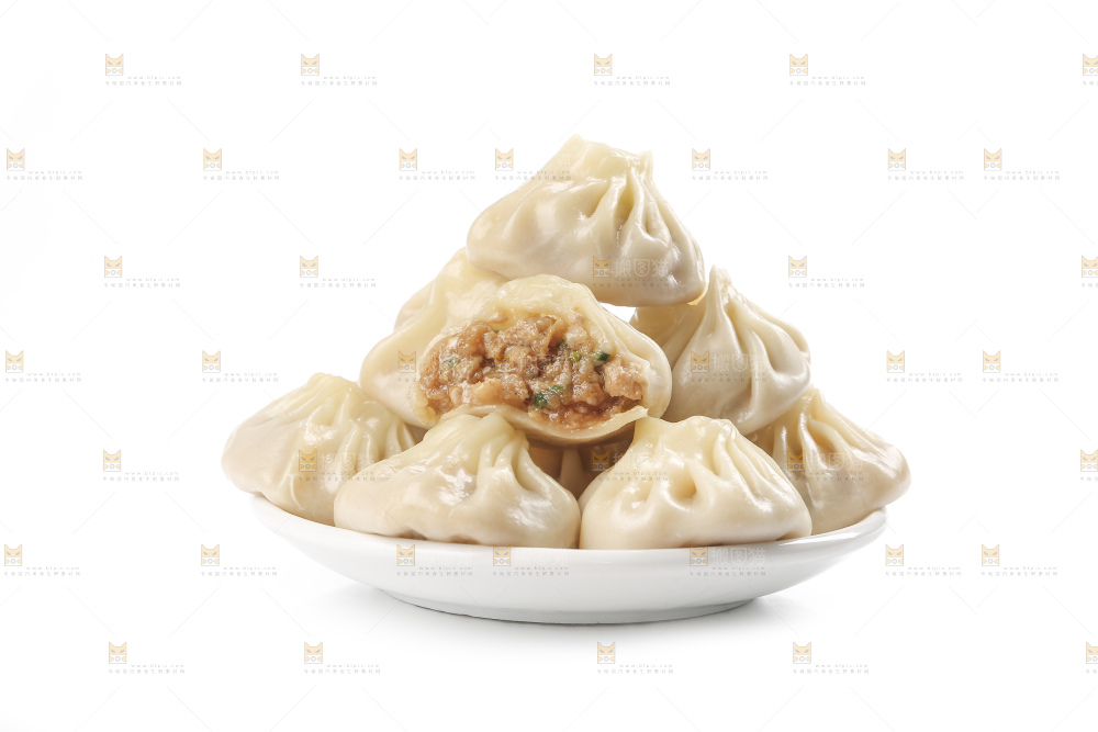 白底上的薄皮小笼包