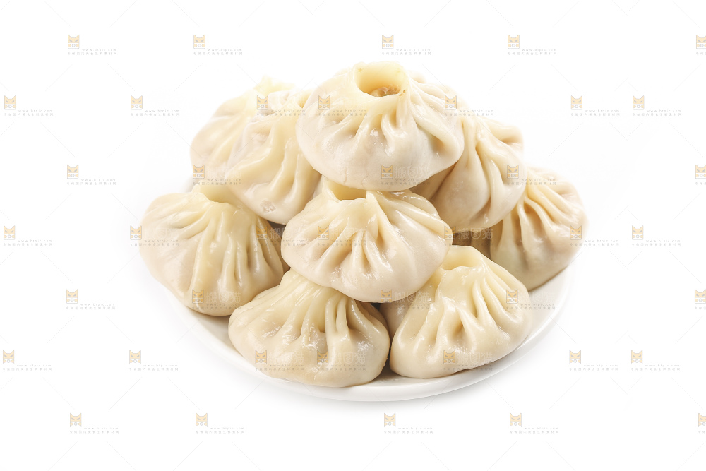 白底上的薄皮小笼包