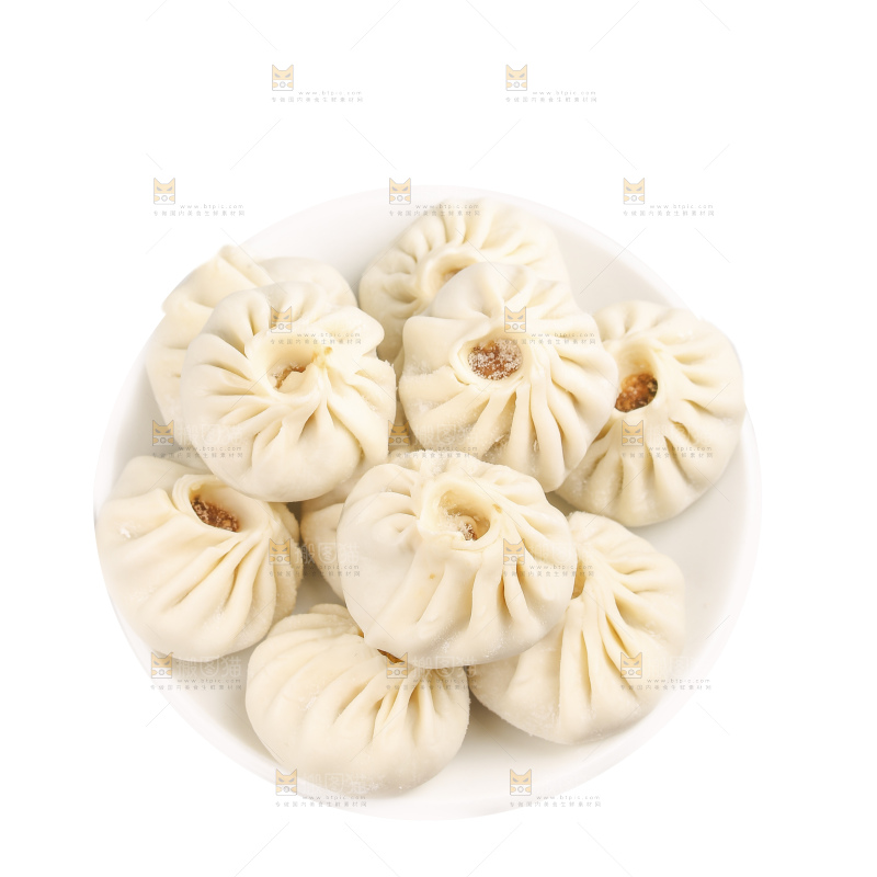 白底上的薄皮小笼包