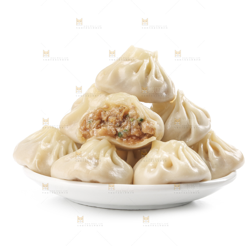白底上的薄皮小笼包