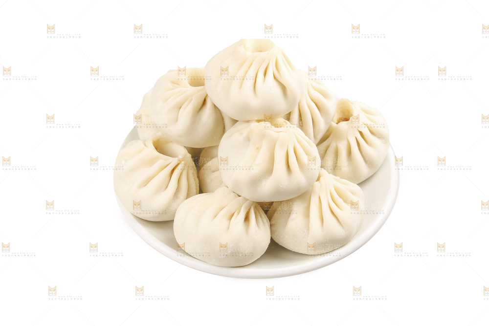 白底上的薄皮小笼包