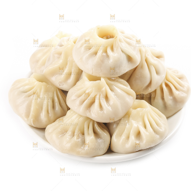 白底上的薄皮小笼包