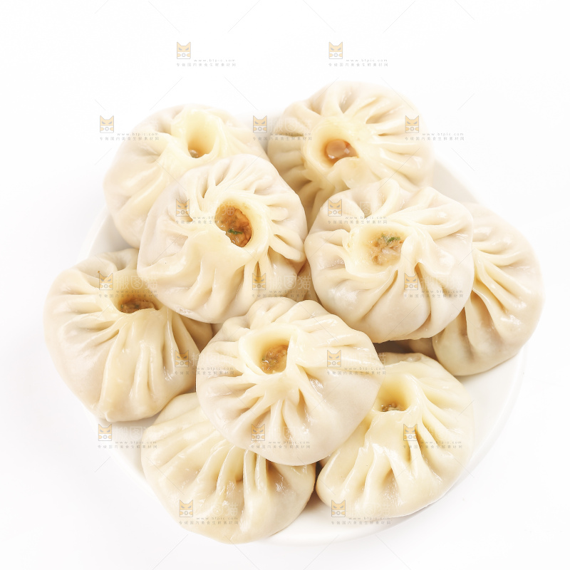 白底上的薄皮小笼包