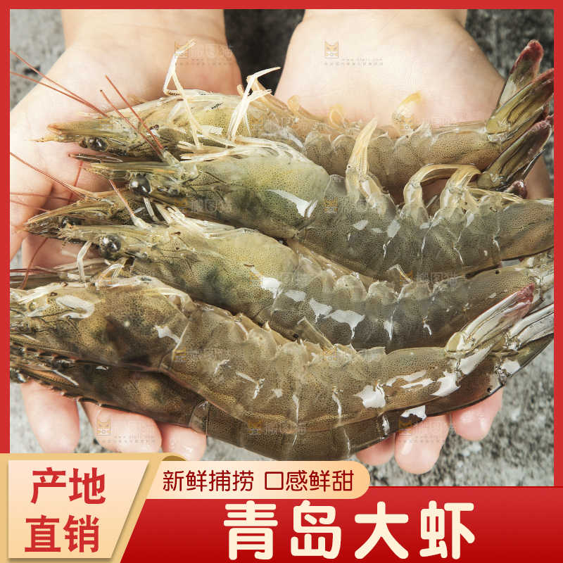 手里拿着青岛大虾