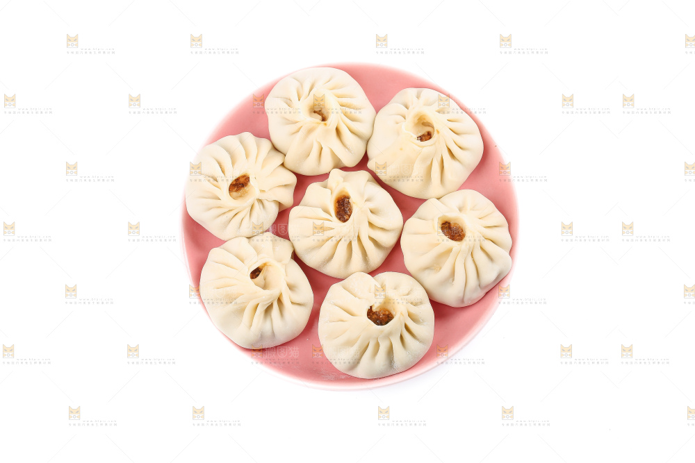 白底上的薄皮小笼包