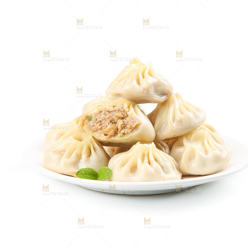 白底上的薄皮小笼包